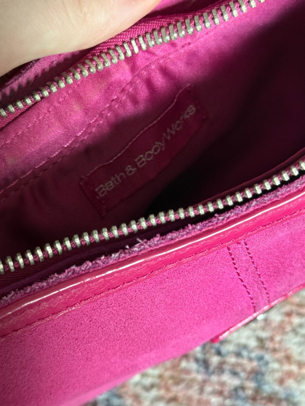 Bath & Body Works Magenta Suede Shoulder Bag with Silver Hardware - Picture 5 of 5